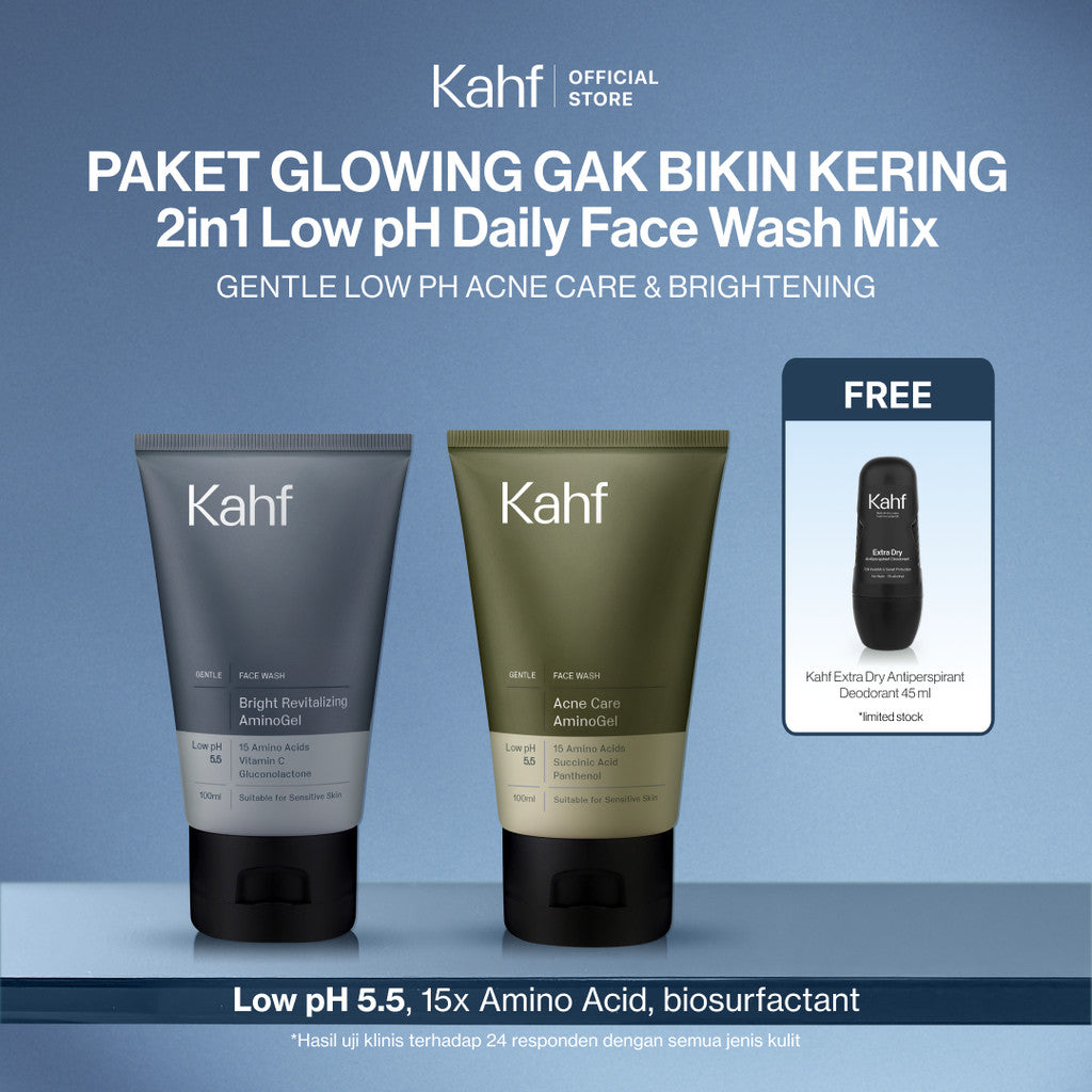 [KAHF BUNDLE 2IN1 PAKET FACIAL WASH WAJAH GLOWING GAK BIKIN KERING, JERAWAT KEMPES, ANTI KETARIK] Complete Acne Care & Bright Revitalizing Amino Gel Face Wash 100 ml - Sabun Cuci Muka Pria Kulit Sensitif Bebas Kusam & Anti Jerawat - Gentle Cleanser Daily
