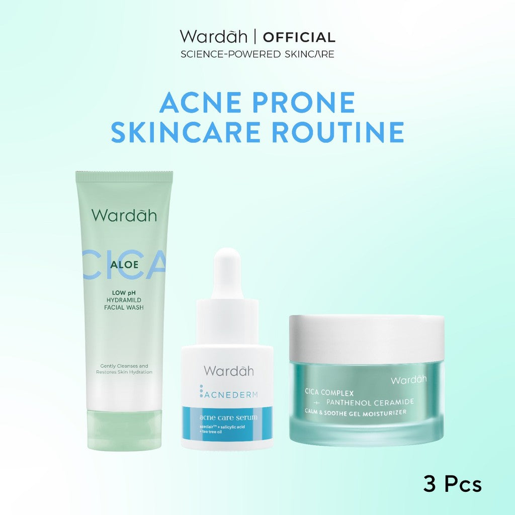 WARDAH Paket 3 Pcs [Gel Moisturizer, Face Wash, dan Serum/Toner] - Bright Radiant, Bright Glowing, Calm Acne, Hydrated Plump, Nature Daily, Renew You, Lightening, Nature Daily Cica Aloe - Skincare