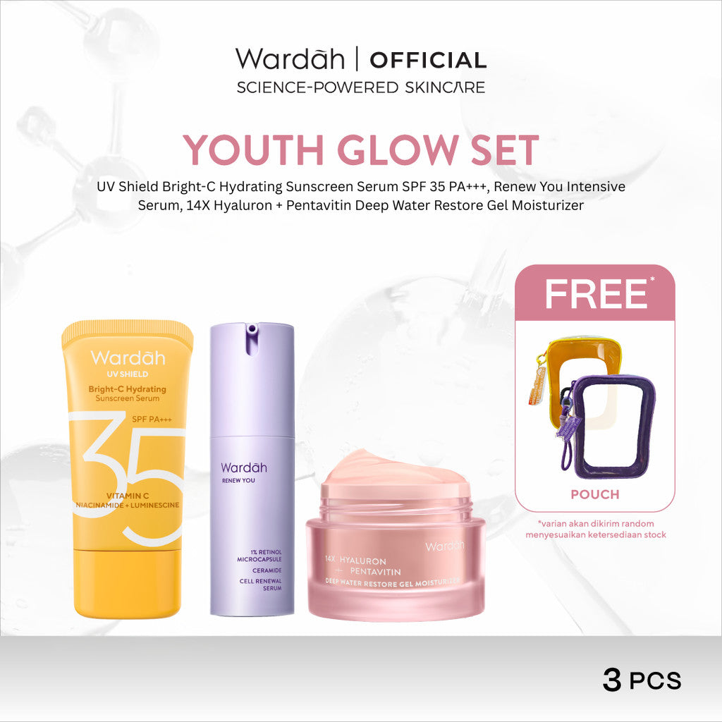 WARDAH Paket 3 Pcs [Gel Moisturizer, Face Wash, dan Serum/Toner] - Bright Radiant, Bright Glowing, Calm Acne, Hydrated Plump, Nature Daily, Renew You, Lightening, Nature Daily Cica Aloe - Skincare
