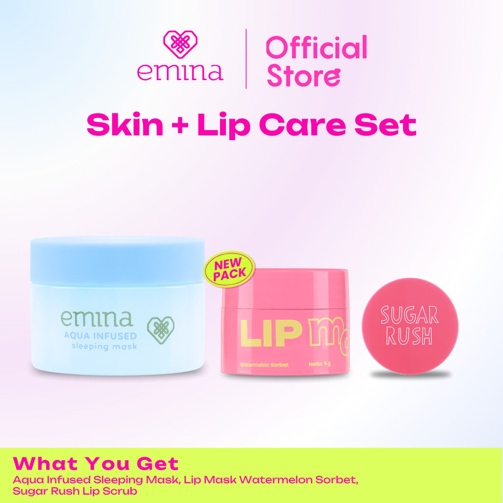 Emina Skin & Lip Care Package #hellohealthyskin (Lip Mask. Lip Scrub, & Sleeping Mask) - Paket Perawatan Bibir dan Kulit Sehat