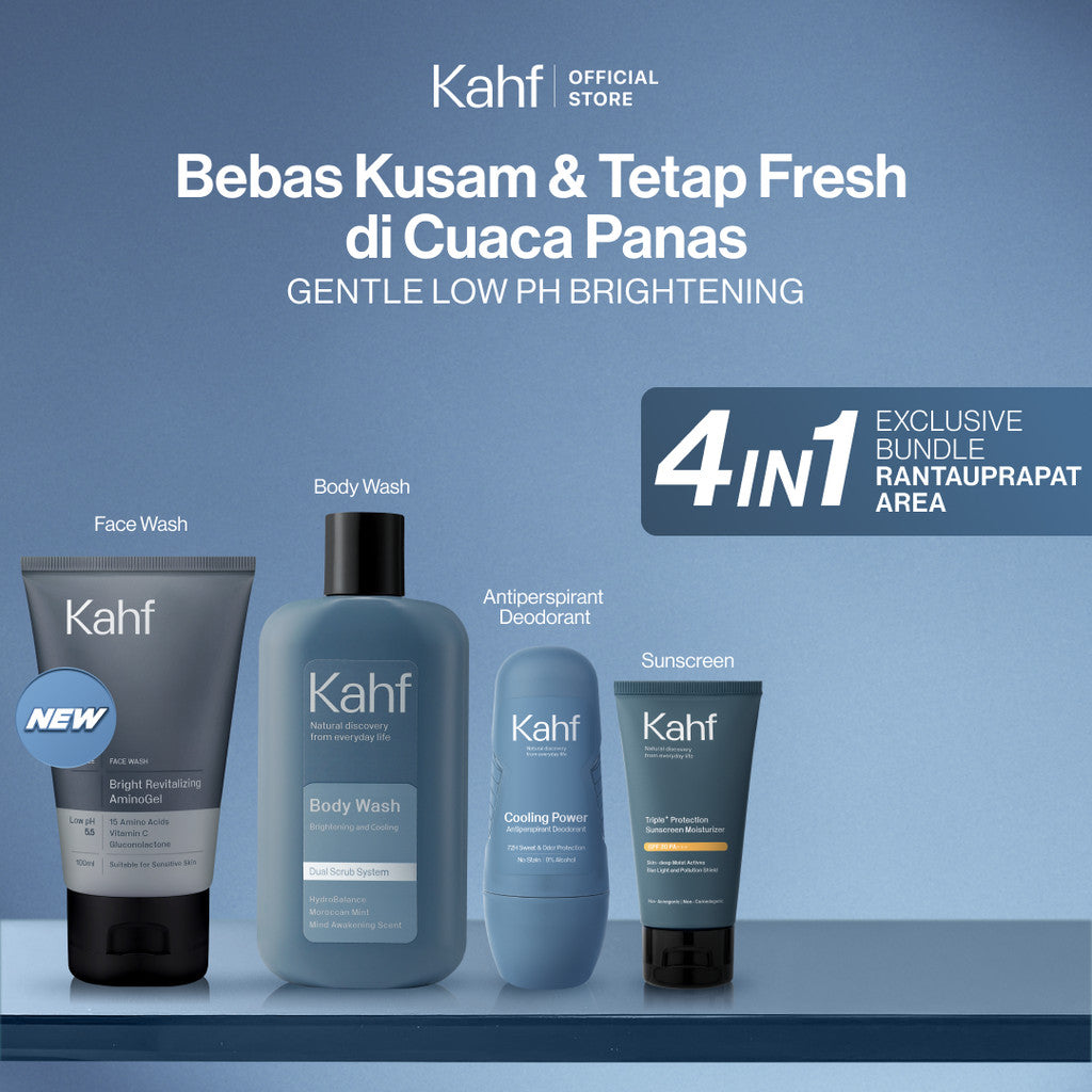 [EXCLUSIVE BUNDLE FOR RANTAUPRAPAT AREA] Kahf 4in1 Paket Bebas Kusam & Tetap Fresh di Cuaca Panas (Face Wash + Sunscreen + Deodorant + Body Wash) - Suitable for Daily Use