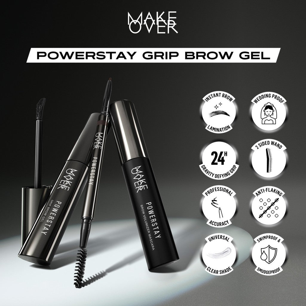 Make Over Powerstay Grip Brow Gel 5.5 g - Brow Pomade, Browcara, Eyebrow Gel, Waterproof Lebaran Raya