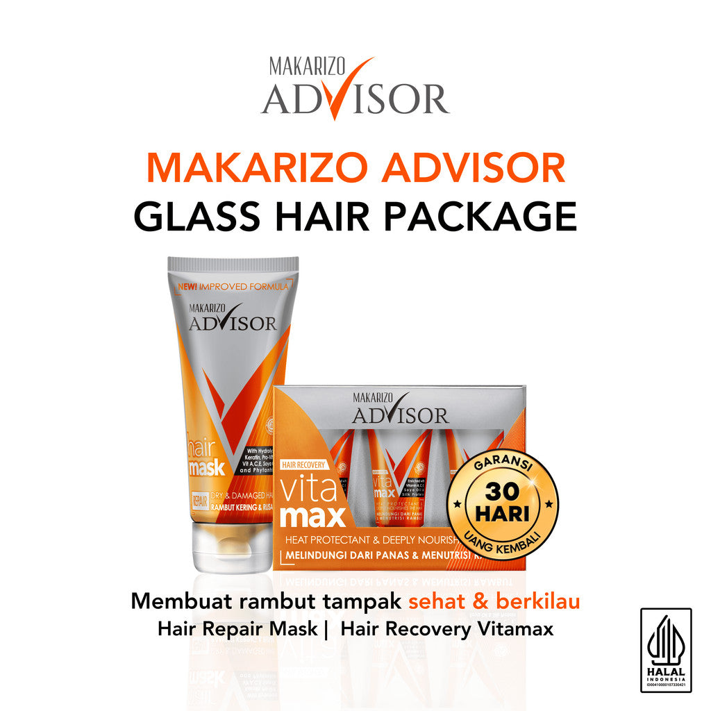 PAKET GLASS HAIR - Makarizo Advisor Hair Repair Mask 45mL + Hair Recovery Vitamax 8mLx3