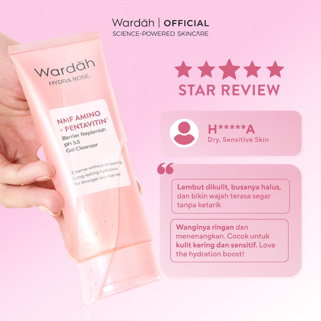 [FLASH SALE SBD] WARDAH Hydra Rose NMF Amino + Pentavitin Barrier Replenish pH 5.5 Gel Cleanser 100 mL - Sabun Cuci Muka Gentle Acid Mantle Expert -  Hydrating Foam yang Membersihkan dengan Gentle - Kulit Sehat dan Skin Barrier Terlindungi - Skincare