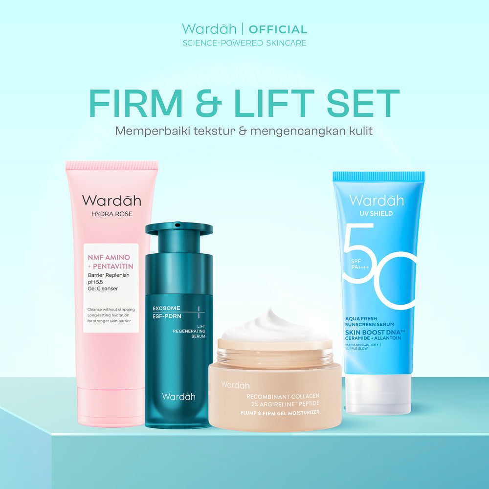 Wardah Paket 4 pcs Skincare Solusi Masalah Kulit - Face Wash, Moisturizer, Serum, & Sunscreen (Acnederm, Cica, Panthenol, UV Shield, Amino Facial Wash, Airy, Crystal Secret, Lightening, Day Cream) - Skincare