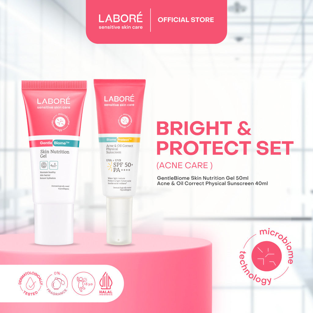 [TERSEDIA DI SELURUH INDONESIA] Labore Bright & Protect Set - (Skin Nutrition Gel 50ml, Physical Sunscreen 30ml, Acne & Oil Physical Sunscreen 40ml)
