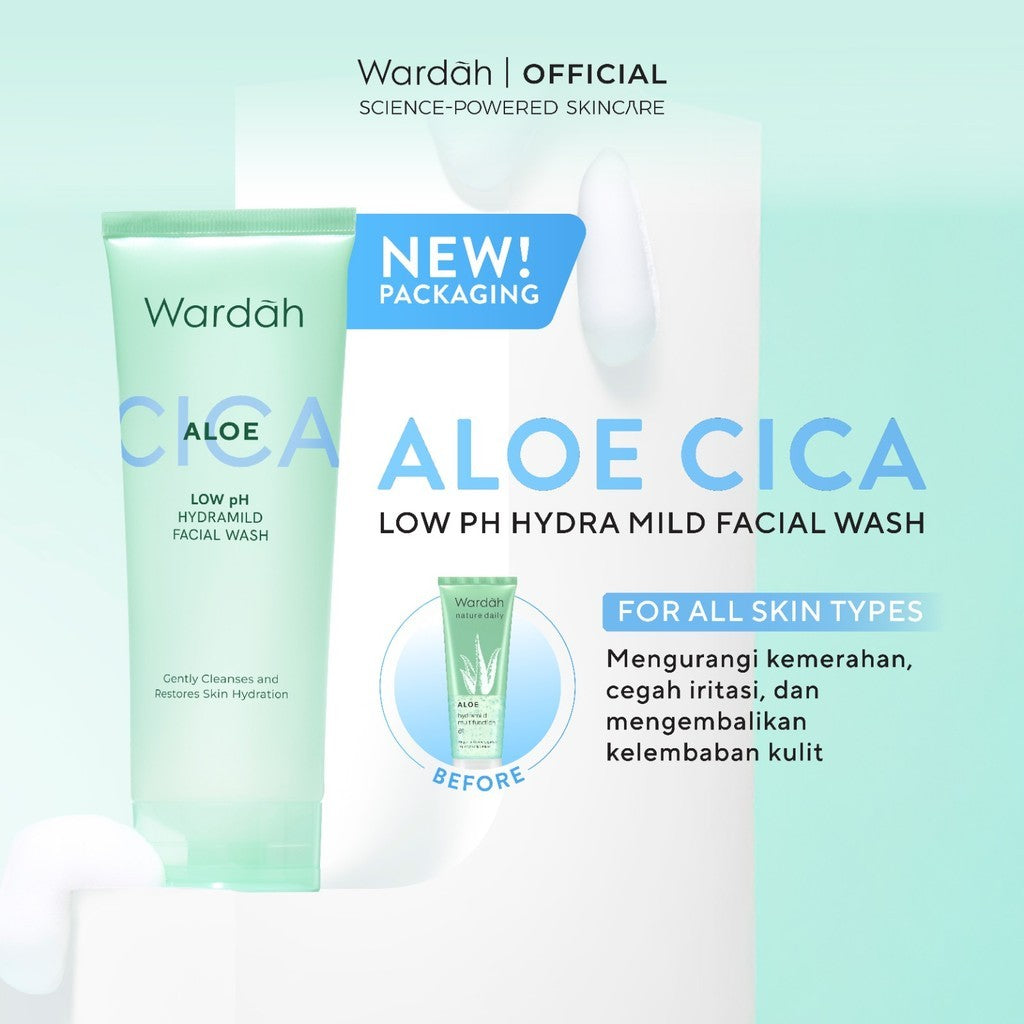 [FLASH SALE SBD] Wardah Cica + Aloe Low pH Hydramild Facial Wash Nature Daily - Sabun Cuci Muka Membersihkan secara Lembut dan Menghidrasi Kulit dengan Kandungan Aloe Vera & Centella Asiatica, for All Skin Types, Non-Comedogenic & Non-Acnegenic