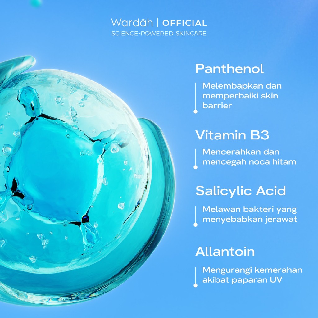 WARDAH UV Shield Acne Calming Sunscreen Moisturizer SPF 35 PA untuk komedo jerawat dan bekas jerawat kulit berminyak tekstur gel ringan mudah meresap Skincare