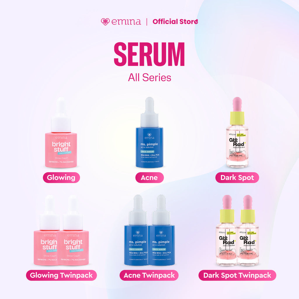 Emina Serum Series - 2% Niacinamide Brightening Mencerahkan Mengurangi Flek Menghaluskan Kulit Meratakan Warna Skincare Kulit Memudarkan Jerawat Perawatan Kulit Cerah Glowing Samarkan Dark Spot BHA Zinc dan Hempas Kulit Kusam emina official store
