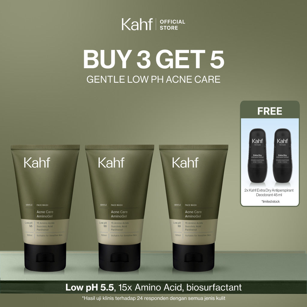 [KAHF BUNDLE 3IN1 PAKET FACIAL WASH - MENGHILANGKAN JERAWAT TANPA KETARIK] Triple Pack Kahf Acne Care Amino Gel Face Wash 100 ml - Sabun Cuci Muka Pria Biosurfactant Mencegah Wajah Berjerawat - Skincare Gentle Cleanser Low pH