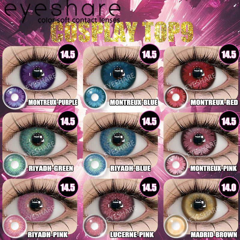 Eyeshare Softlens Cosplay Big Eyes 14.5mm Blue Pink Red 1 Pasang Softlens Mata Anime Halloween