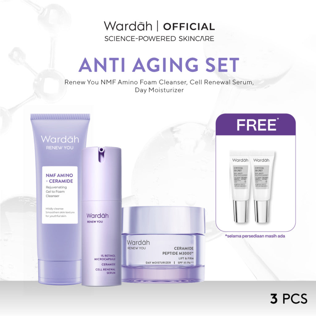 WARDAH Paket 3 Pcs [Gel Moisturizer, Face Wash, dan Serum/Toner] - Bright Radiant, Bright Glowing, Calm Acne, Hydrated Plump, Nature Daily, Renew You, Lightening, Nature Daily Cica Aloe - Skincare