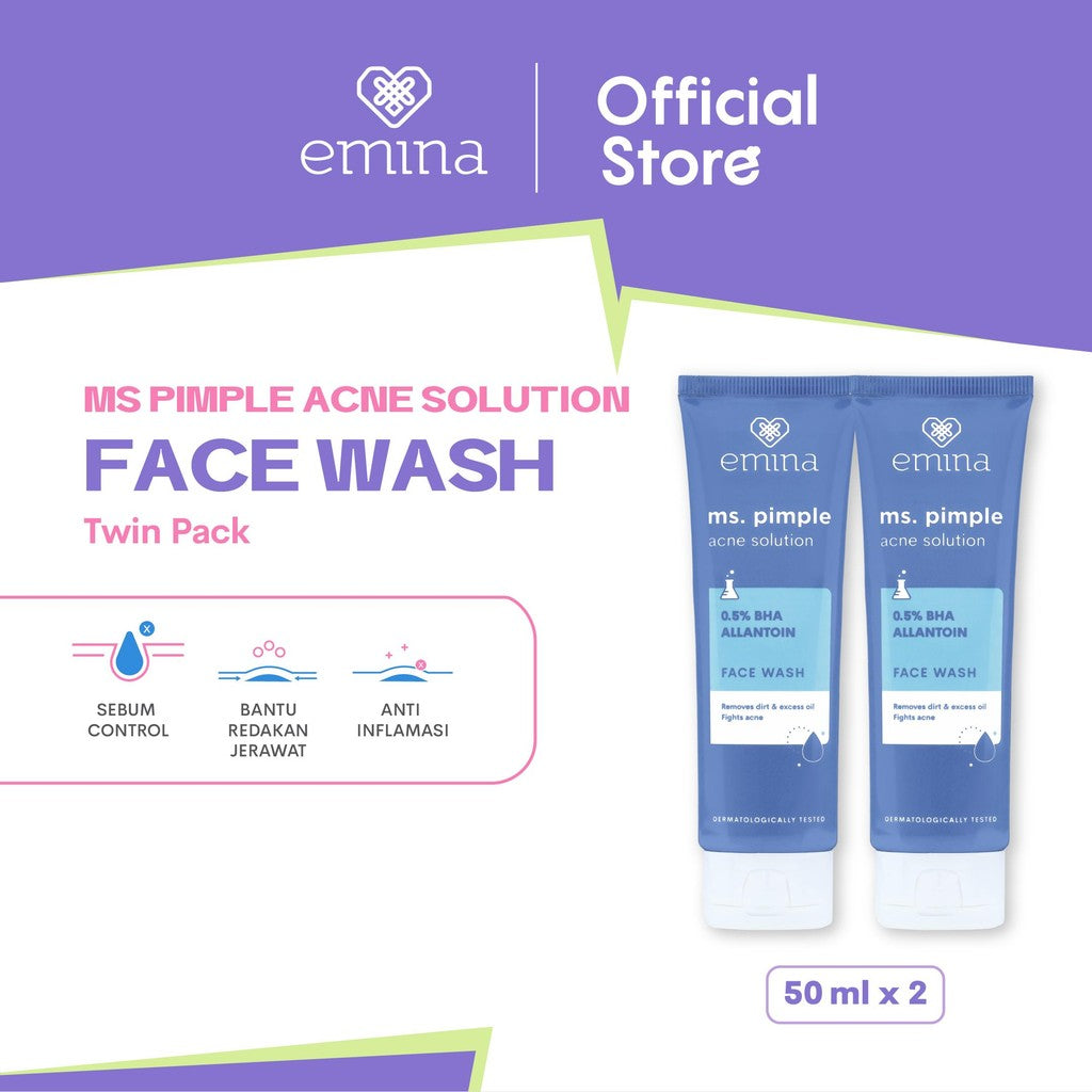 Emina Ms. Pimple Acne Solution Face Wash 50 mL Twin Pack - Paket Perawatan Sabun Muka Solusi Atasi Jerawat