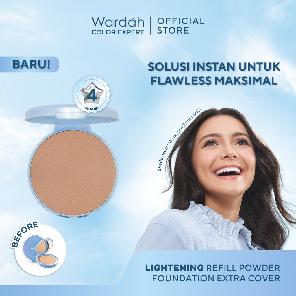 WARDAH Refill Lightening Powder Foundation Extra Cover 10 g - Two Way Cake - TWC Extra Cover - Bedak Padat Medium to High Coverage dengan SPF 22 PA dan Serum Niacinamide Untuk Hasil Makeup Flawless dan Cerah - Makeup - Cocok Dipakai dengan Cushion