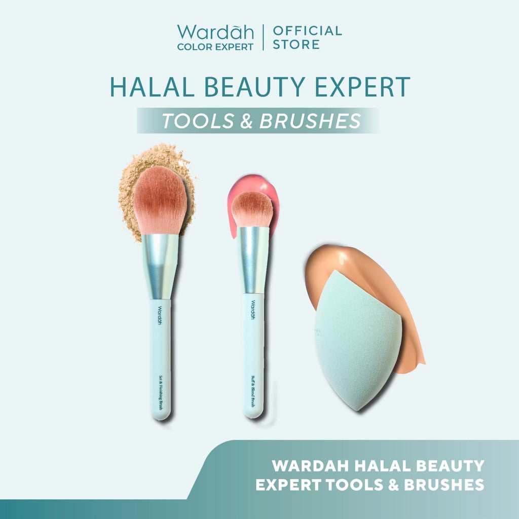 Wardah Halal Tool Brush – Wardah Buff & Blend Brush, Wardah Set & Finishing Brush, Wardah Beauty Blender – Colorfit Matte Foundation, Colorfit HD Blurify Loose Powder – Bundle Brush Set – Make Up Tools - Brush - Wardah Make Up Kit - Makeup