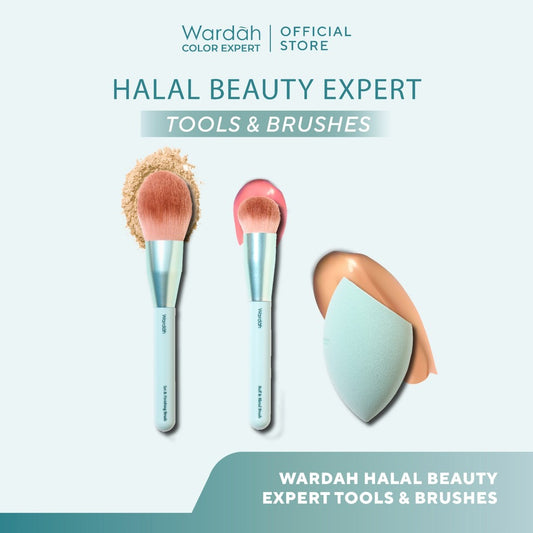 Wardah Halal Tool Brush – Wardah Buff & Blend Brush, Wardah Set & Finishing Brush, Wardah Beauty Blender – Colorfit Matte Foundation, Colorfit HD Blurify Loose Powder – Bundle Brush Set – Make Up Tools - Brush - Wardah Make Up Kit - Makeup
