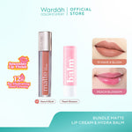 [BUNDLE] WARDAH Paket Hydrabalm Lip Care Peach Blossom 4 g + Glasting Liquid Lip / Matte Lip Cream - Lip Balm, Lip Cream, Lip Glossy, Liptik, Lipstik Tahan Air 24 Jam, Liquid Lipstick, Lip Balm Bibir, Lipstik Tahan Air dan Minyak - Pelembab Bibir