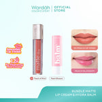 [BUNDLE] WARDAH Paket Hydrabalm Lip Care Peach Blossom 4 g + Glasting Liquid Lip / Matte Lip Cream - Lip Balm, Lip Cream, Lip Glossy, Liptik, Lipstik Tahan Air 24 Jam, Liquid Lipstick, Lip Balm Bibir, Lipstik Tahan Air dan Minyak - Pelembab Bibir