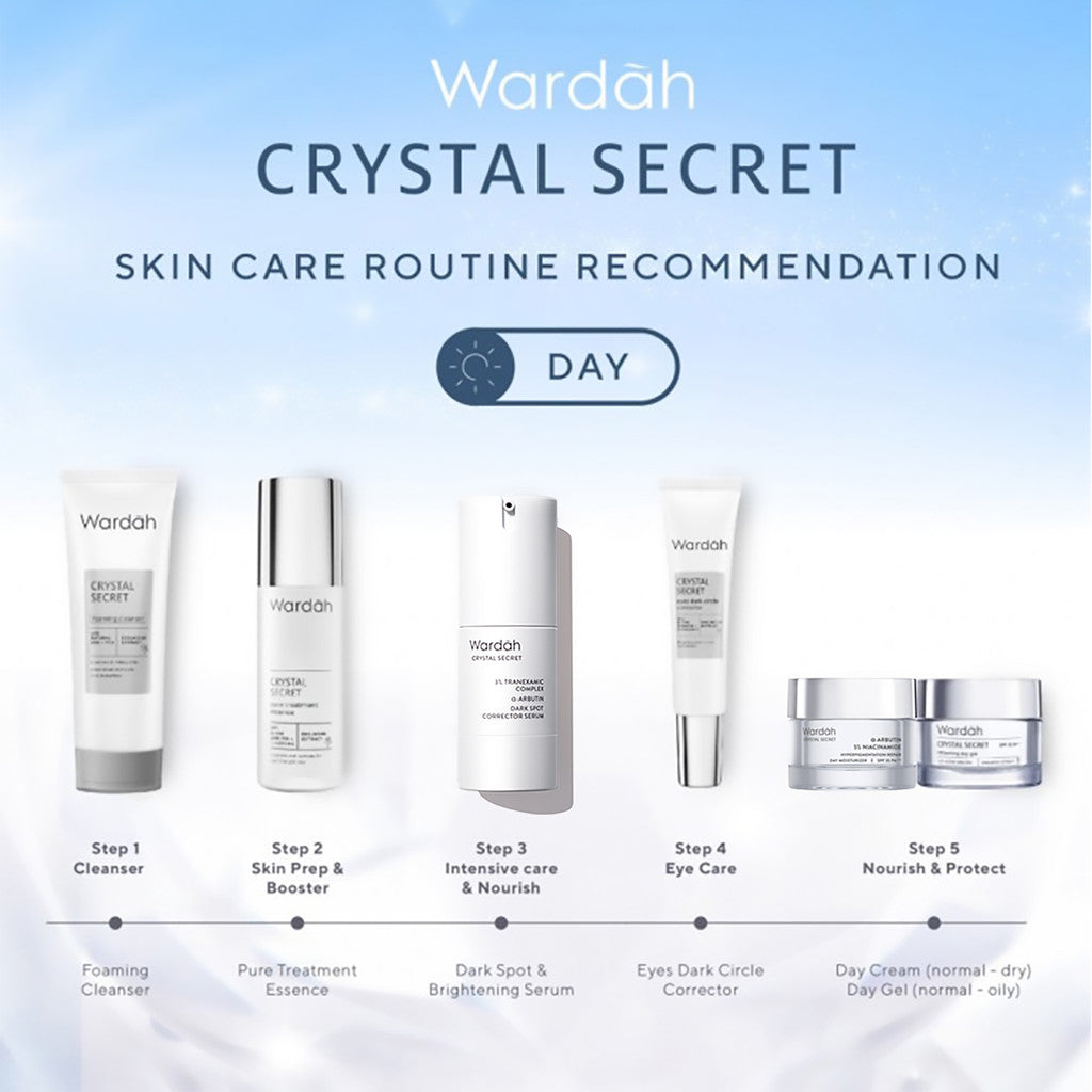 WARDAH Crystal Secret Package (Cleanser, Essence, Toner, Serum, Day Cream, Night Cream)