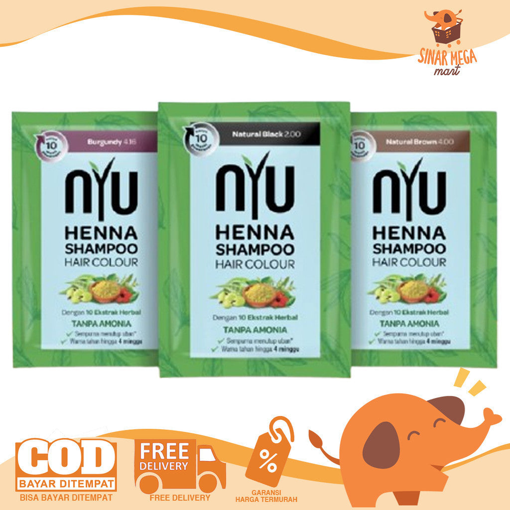 NYU Henna Shampoo Hair Colour SATUAN 20ml - Shampo Pewarna Rambut Free Sarung Tangan