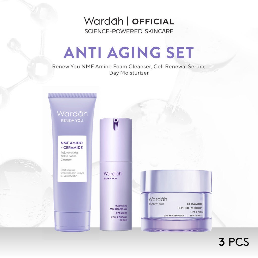 WARDAH Paket 3 Pcs [Gel Moisturizer, Face Wash, dan Serum/Toner] - Bright Radiant, Bright Glowing, Calm Acne, Hydrated Plump, Nature Daily, Renew You, Lightening, Nature Daily Cica Aloe - Skincare