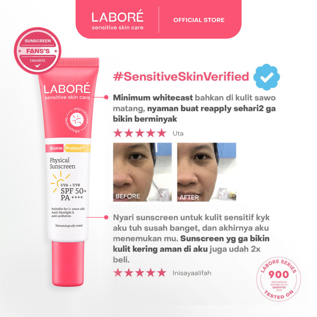 Labore Sensitive Skin Care BiomeProtect Physical Sunscreen SPF 50+ PA++++ 30 ml - Sunscreen - Ringan - Cocok untuk Kulit Sensitif - Melindungi dari Sinar UVA & UVB - Mudah Meresap - Tidak Ada Whitecast - Skincare Best Seller - Skincare Viral