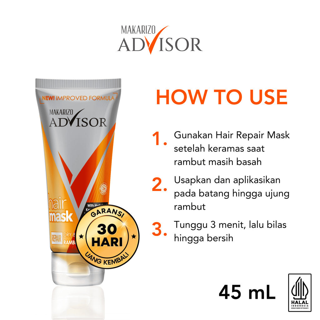 PAKET GLASS HAIR - Makarizo Advisor Hair Repair Mask 45mL + Hair Recovery Vitamax 8mLx3