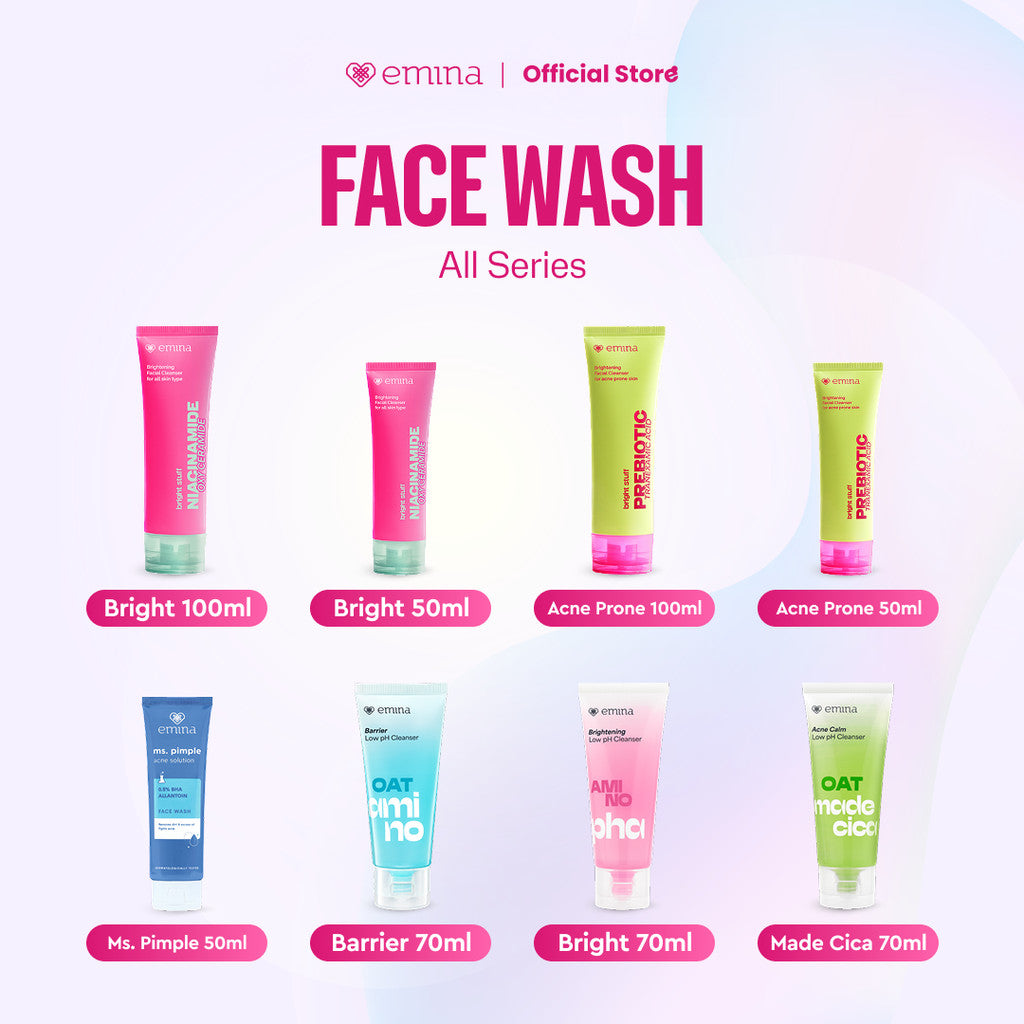 [SPECIAL 11.11] Emina Face Wash All Series - Niacinamide Oxy Ceramide Brightening Face Wash, Emina Prebiotic Tranexamic Acid Brightening, Ms Pimple Acne Solution, Oat Amino Low pH Cleanser