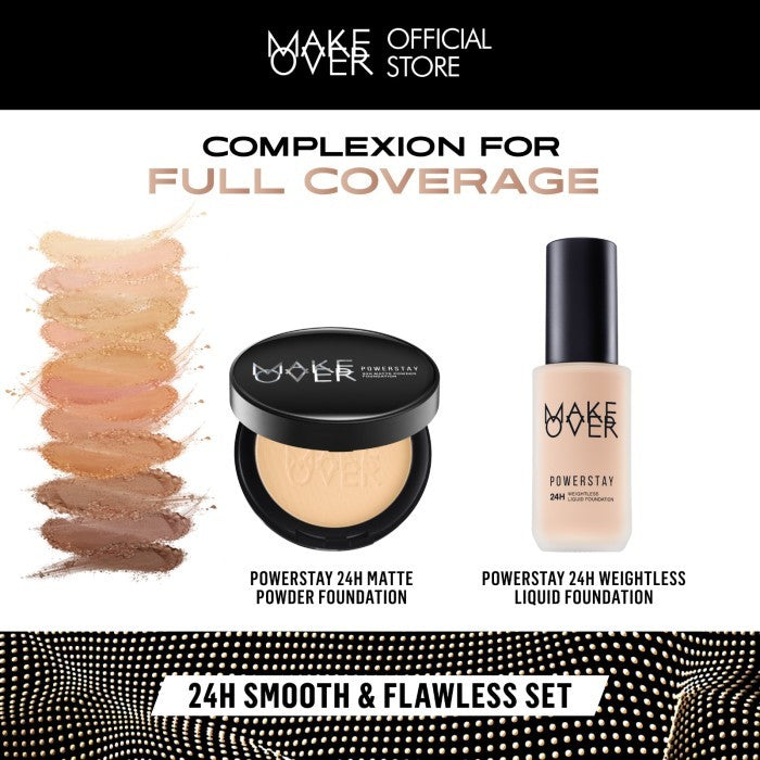 [SPECIAL 11.11] MAKE OVER 24H Smooth Flawless Bundle : Powerstay Weightless Liquid Foundation + Powerstay Matte Powder Foundation - Paket Complexion Face Makeup Bedak Tahan Lama