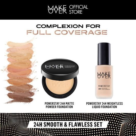 [SPECIAL 11.11] MAKE OVER 24H Smooth Flawless Bundle : Powerstay Weightless Liquid Foundation + Powerstay Matte Powder Foundation - Paket Complexion Face Makeup Bedak Tahan Lama