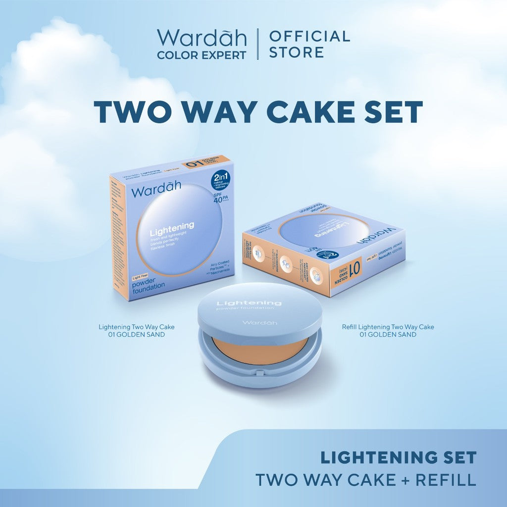 [BUNDLE] WARDAH Lightening Powder Foundation Light Feel 12 g & Refill - Two Way Cake - TWC - Refill TWC - Bedak Padat Tahan Lama - Makeup