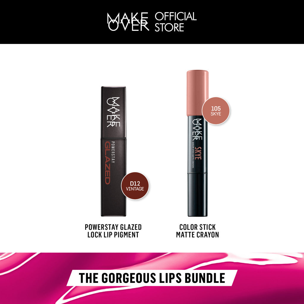 [SPECIAL 11.11] MAKE OVER Gorgeous Lips Bundle : Glazed Lock Lip Pigment + Color Stick Matte Crayon 105 Skye - NIKI Glazed Paket Ombre Lips Matte Crayon dan Lip Gloss LipCream Lipstick Tahan Lama Ringan
