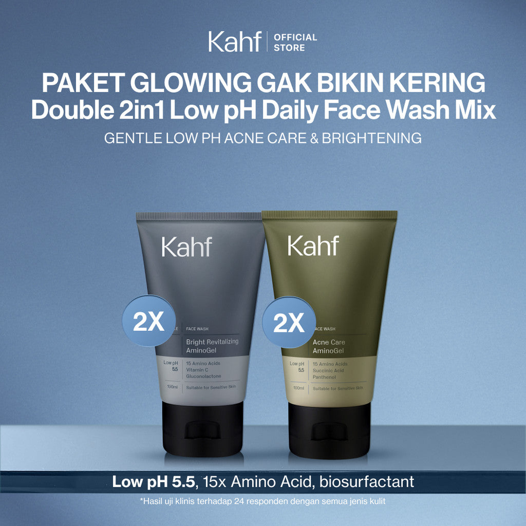 [KAHF BUNDLE 2IN1 PAKET FACIAL WASH WAJAH GLOWING GAK BIKIN KERING, JERAWAT KEMPES, ANTI KETARIK] Complete Acne Care & Bright Revitalizing Amino Gel Face Wash 100 ml - Sabun Cuci Muka Pria Kulit Sensitif Bebas Kusam & Anti Jerawat - Gentle Cleanser Daily