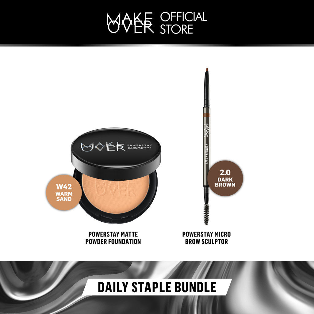 Make Over Daily Staple Bundle: Powerstay Matte Powder Foundation + Powerstay Micro Brow Sculptor