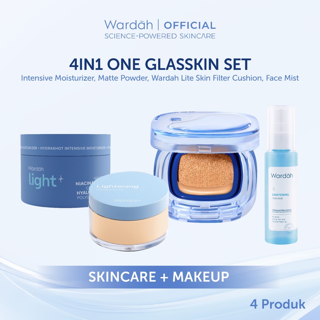 [NEW BUNDLE] Wardah Lite Skin Filter Cushion 11 g - Makeup Ringan Tahan 8 Jam Flawless Coverage Powder Foundation Glad Setting BB Cream Soft Satin & Glow | Two Way Cake, Loose Powder, Micellar Water, Airbrush Lip Tint | Light+ | Light Plus | Lightplus