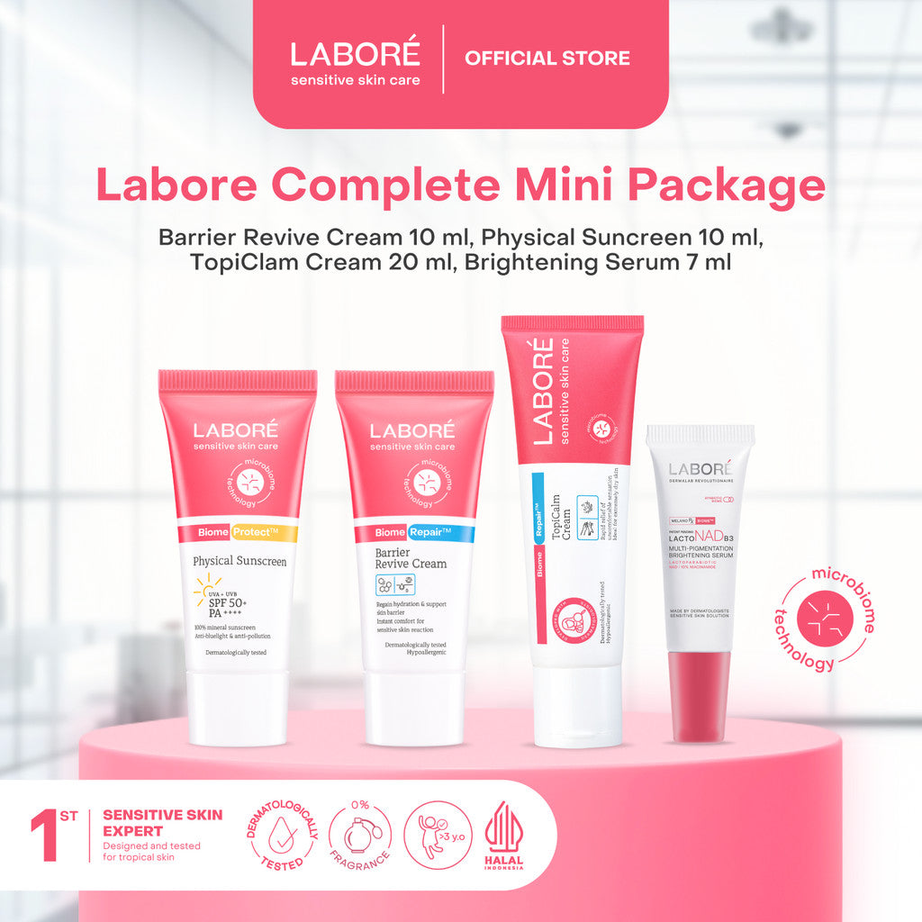 [@170K SPECIAL INDEPENDENCE DAY] Labore Complete Mini Package (Physical Sunscreen 10 ml, Barrier Revive Cream 10 ml, TopiCalm Cream 20 ml. Brightening Serum 7 ml) - Sunscreen - Pelembab Wajah - Serum Mencerahkan - Skincare Best Seller - Skincare Viral