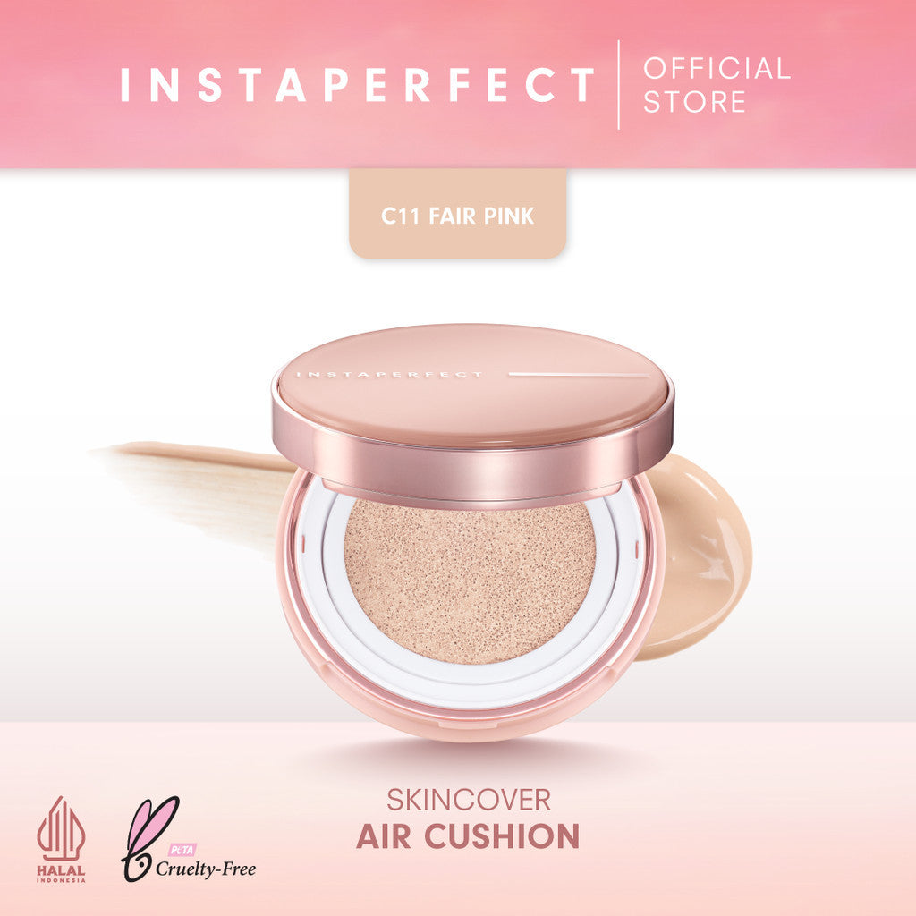 Instaperfect Base & Blush Daily Set- Skincover Air Cushion & Silk Touch Radiance Blusher- Bundle Make Up Semi Matte Finish Full Coverage