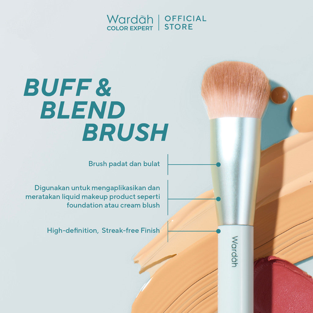 Wardah Halal Tool Brush – Wardah Buff & Blend Brush, Wardah Set & Finishing Brush, Wardah Beauty Blender – Colorfit Matte Foundation, Colorfit HD Blurify Loose Powder – Bundle Brush Set – Make Up Tools - Brush - Wardah Make Up Kit - Makeup