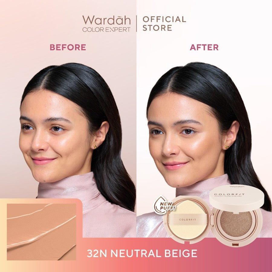 [BUY 1 GET 1] Wardah Colorfit Perfect Glow Cushion 15 g (KEMASAN LAMA) - Tahan Lama Hingga 12 Jam Dilengkapi SPF 33 PA dan Centella Asiatica Hasil Akhir Glowing dan Menyatu Dengan Warna Kulit - Makeup