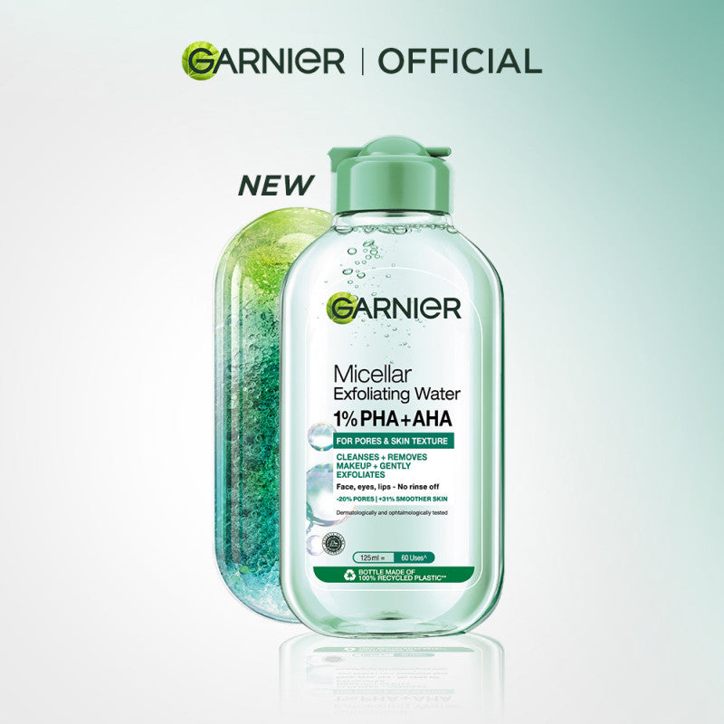 Garnier Micellar Peeling Water 1% AHA + PHA - 125ml (Pembersih Wajah & Make up untuk mengangkat sel kulit mati)