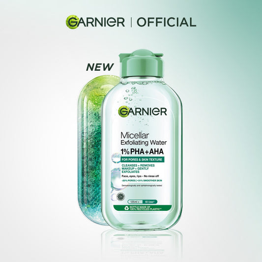 Garnier Micellar Peeling Water 1% AHA + PHA - 125ml (Pembersih Wajah & Make up untuk mengangkat sel kulit mati)