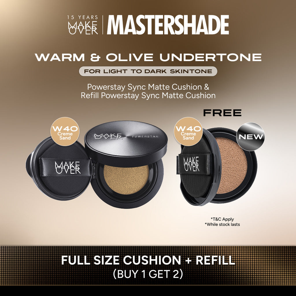 [HARGA TERMURAH! BUY 1 GET 2] MAKE OVER Powerstay Sync Matte Cushion + REFILL  - Smart AI Matte Cushion High Coverage Zero Oxidation Oil Control Foundation Compact Makeup Concealer Skin Tint long lasting time less stain with euphoria