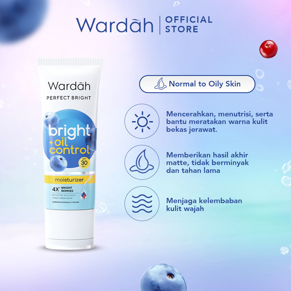 WARDAH Perfect Bright Moisturizer Bright + Oil Control SPF 30 PA+++ 20 ml - Pelembab untuk Kulit Normal Cenderung Berminyak - Mencerahkan Dengan Hasil Matte - Skincare