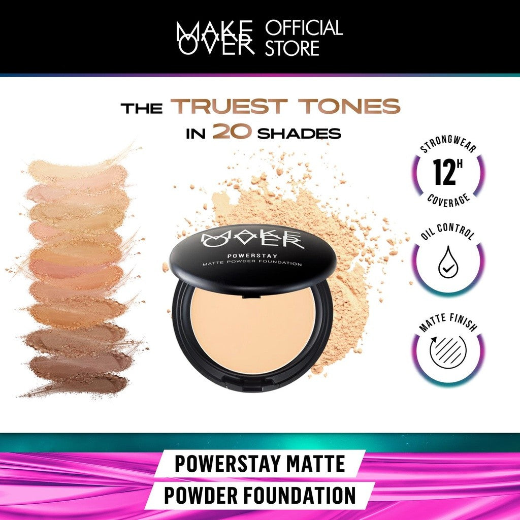 MAKE OVER Powerstay Bundle - Powerstay Glazed Lock + Matte Powder Foundation + Micro Brow Sculptor + Grip Brow Gel - Powerstay Best Seller Bundle