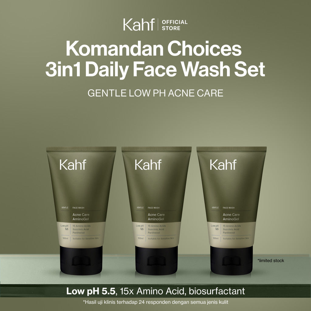[KAHF BUNDLE 3IN1 PAKET FACIAL WASH - MENGHILANGKAN JERAWAT TANPA KETARIK] Triple Pack Kahf Acne Care Amino Gel Face Wash 100 ml - Sabun Cuci Muka Pria Biosurfactant Mencegah Wajah Berjerawat - Skincare Gentle Cleanser Low pH