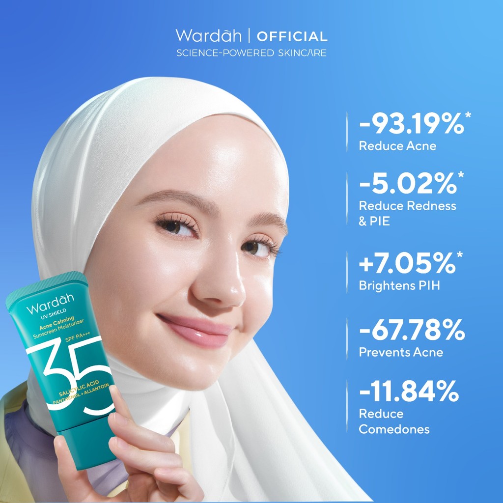 WARDAH UV Shield Acne Calming Sunscreen Moisturizer SPF 35 PA untuk komedo jerawat dan bekas jerawat kulit berminyak tekstur gel ringan mudah meresap Skincare