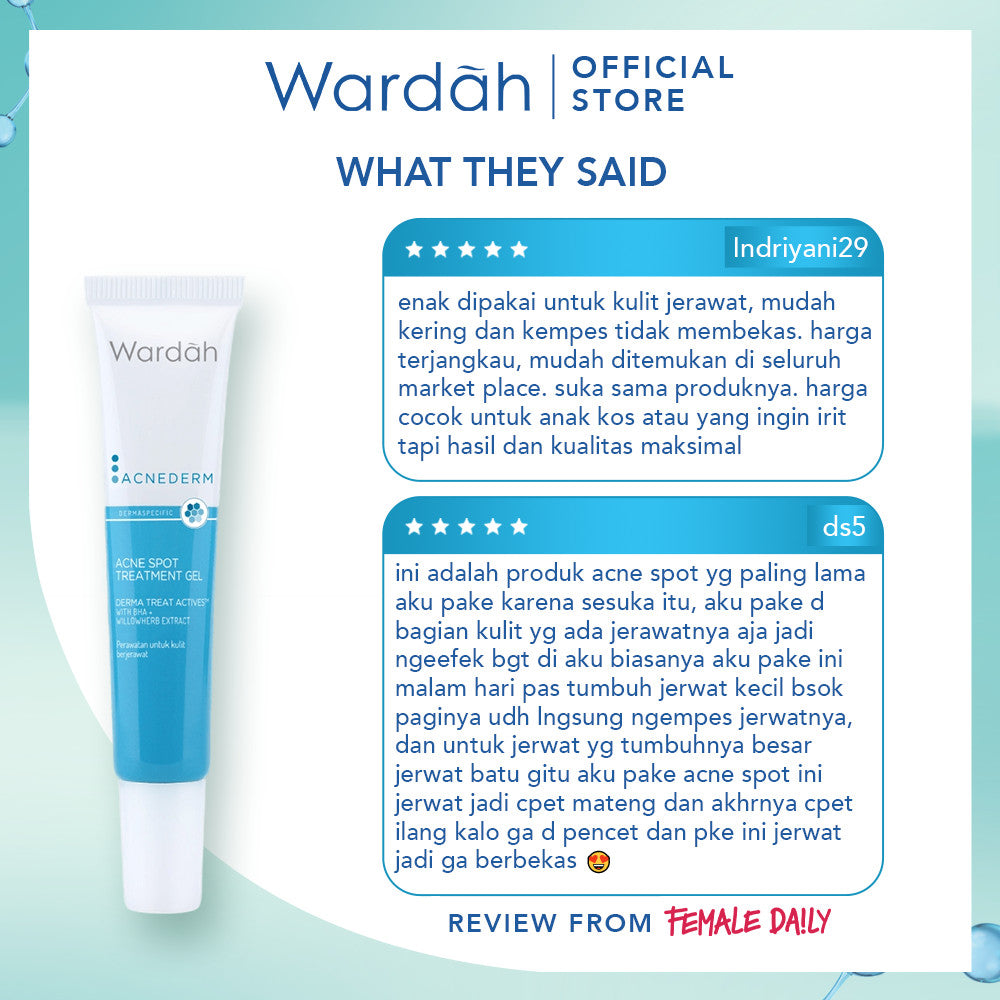 WARDAH Acnederm Acne Spot Treatment Gel 15 ml - Totol Jerawat dengan BHA dan Willowherb Extracts - Menyamarkan Noda Bekas Jerawat dan Mengurangi Kemerahan - Skincare