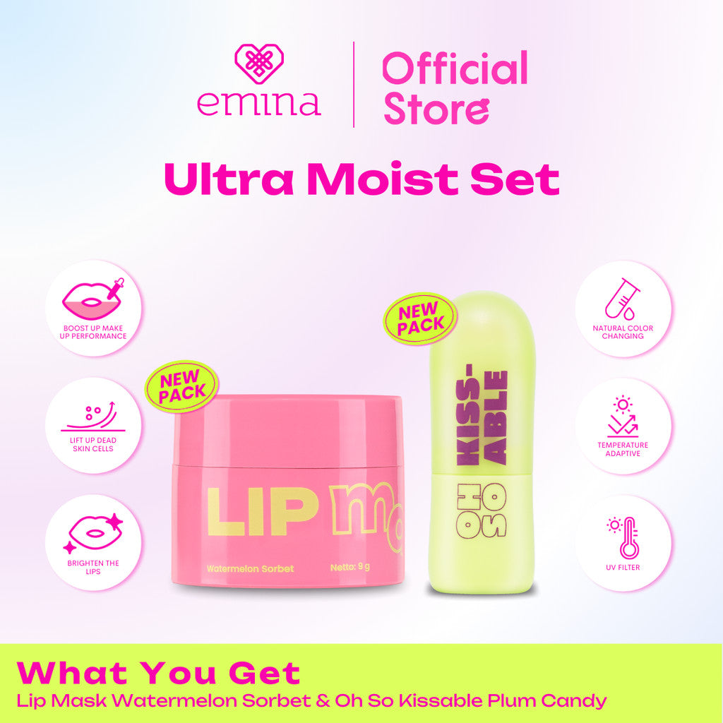 Emina Skin & Lip Care Package #hellohealthyskin (Lip Mask. Lip Scrub, & Sleeping Mask) - Paket Perawatan Bibir dan Kulit Sehat