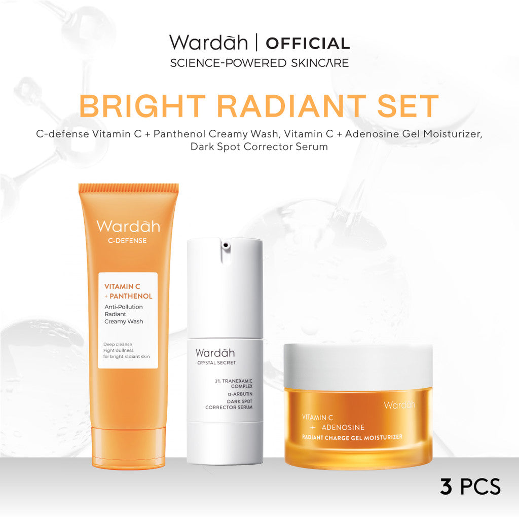 WARDAH Paket 3 Pcs [Gel Moisturizer, Face Wash, dan Serum/Toner] - Bright Radiant, Bright Glowing, Calm Acne, Hydrated Plump, Nature Daily, Renew You, Lightening, Nature Daily Cica Aloe - Skincare