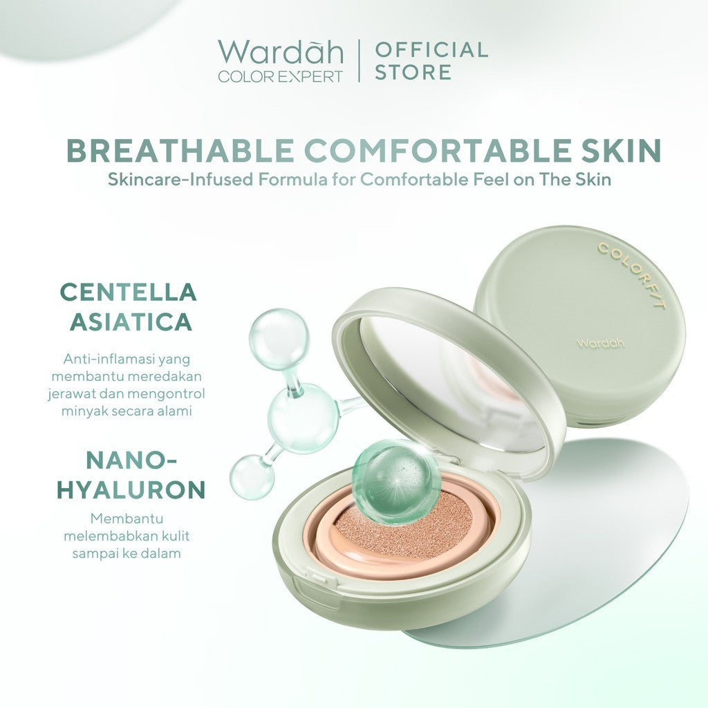 WARDAH Colorfit 5D Blur Cloud Cushion Matte Finish Tahan Lama Hingga 18 Jam - SPF 50 PA+, Nano-Hyaluron, dan CICA Menyamarkan Pori & Tekstur Wajah Menyatu Dengan Kulit Non Comedogenic - Tahan Lama dengan Bedak - Makeup